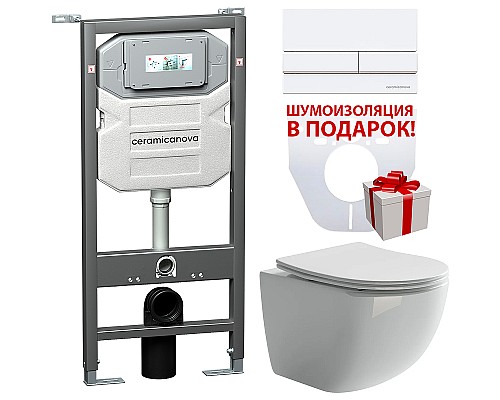 Комплект унитаза с инсталляцией Ceramica Nova Forma CN3009_1002W_1000 с сиденьем Микролифт и Белой клавишей смыва