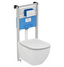 Комплект унитаза с инсталляцией Ideal Standard Tesi с сиденьем Микролифт и клавишей смыва