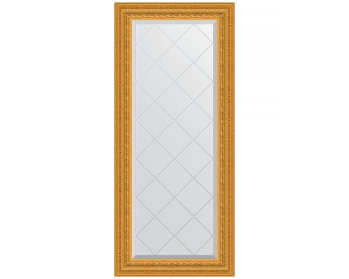 Зеркало Evoform Exclusive-G 124х55 BY 4052 с гравировкой в багетной раме - Сусальное золото 80 мм