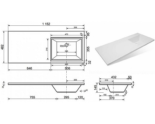 Умывальник Style Line Даллас 115x48 СС-00000519 правый