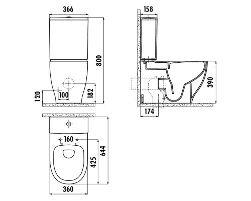 Унитаз компакт Creavit Mare MA361-11CB00E-0000 Белый без бачка и сиденья