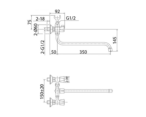 Смеситель для ванны с длинным изливом Milardo Tring TRISB02M10