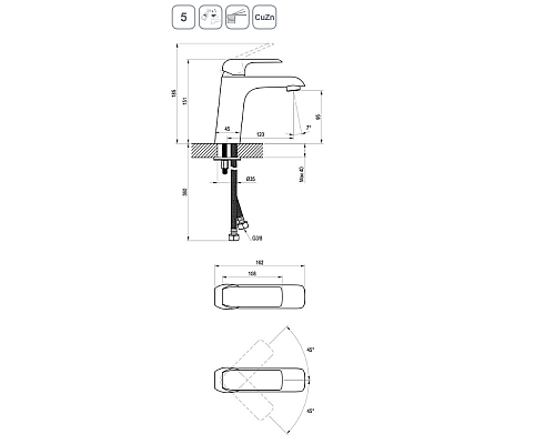 Смеситель для раковины Ravak Flat FL 014.20 X070173 Черный матовый