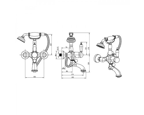 Смеситель для ванны(душевой комплект) Boheme Tradizionale Oro 283 золото