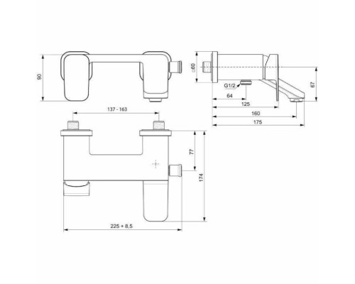 Смеситель для ванны Ideal Standard Tonic II A6338AA Хром