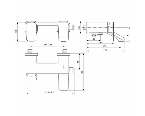 Смеситель для ванны Ideal Standard Tonic II A6338AA Хром