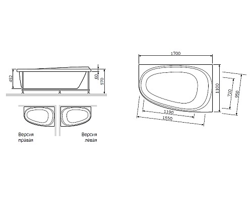 Ванна AM.PM Like W80A-170R110W-A 1700 мм