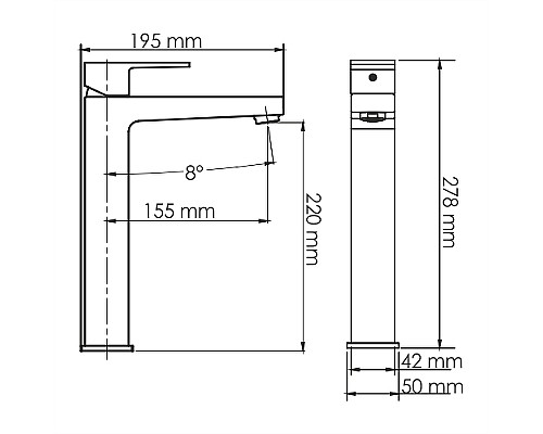 Смеситель для раковины WasserKRAFT Abens 2003H Черный матовый