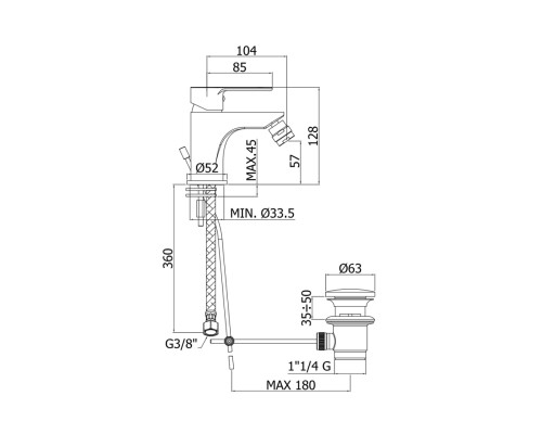 Смеситель для биде Paffoni ELLE с донным клапаном, чёрный матовый EL135NO