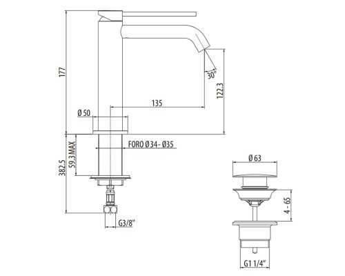 Смеситель для раковины Gattoni Circle Two с донным клапаном цвет хром