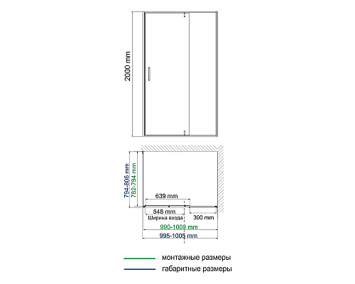 Душевой уголок WasserKRAFT Elbe 100x80 74P17 профиль Черный матовый стекло прозрачное