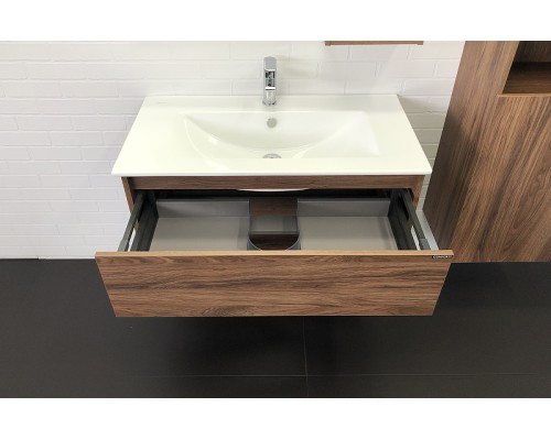 Тумба с раковиной Comforty Бордо 90 00-00006671 подвесная Дуб темно-коричневый