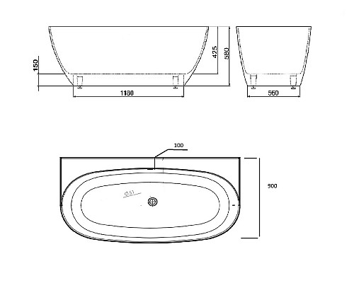 Ванна из искусственного камня Castone Эдем 170x90 с полкой Белая Ванна из искусственного камня Castone Эдем 170x90 с полкой Белая