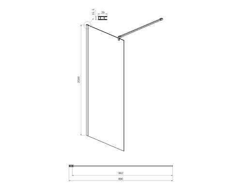 Душевая перегородка Ambassador Walk-in 90х200 15034128 Хром с матовой линией