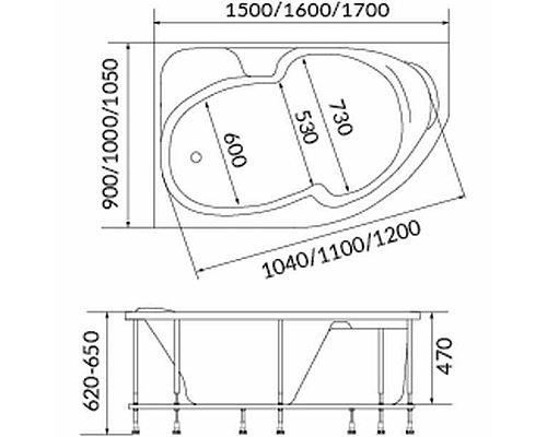 Акриловая ванна 1MarKa Diana 160x100 R 01ди1610п