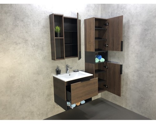 Тумба с раковиной Comforty Франкфурт 60 00004150530 подвесная Дуб шоколадно-коричневый Черная матовая