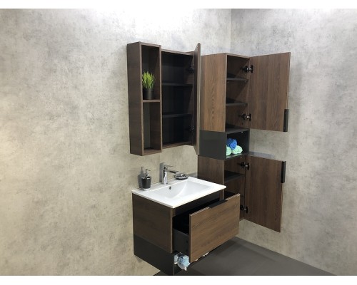 Тумба с раковиной Comforty Франкфурт 60 00004150530 подвесная Дуб шоколадно-коричневый Черная матовая