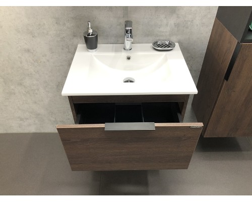 Тумба с раковиной Comforty Франкфурт 60 00004150530 подвесная Дуб шоколадно-коричневый Черная матовая