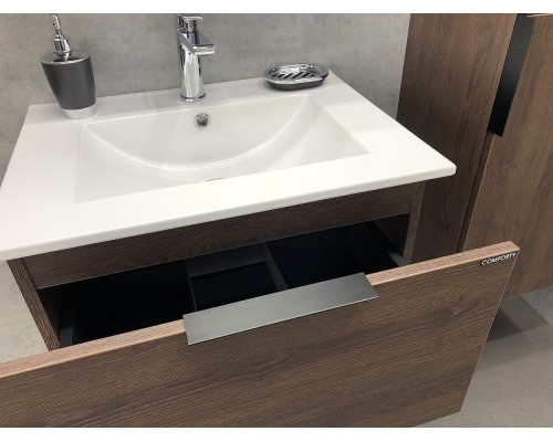 Тумба с раковиной Comforty Франкфурт 60 00004150530 подвесная Дуб шоколадно-коричневый Черная матовая