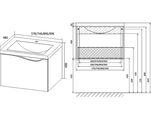 Тумба под раковину 1Marka Этюд У57583 75П