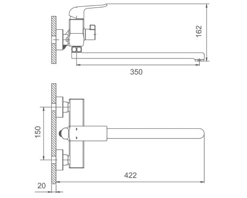 Смеситель для ванны Gappo G50 G2250-8 универсальный Хром