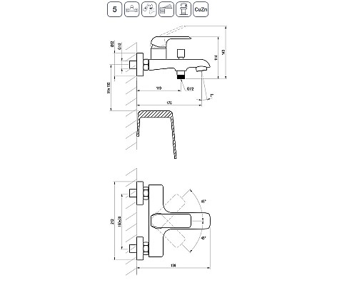 Смеситель для ванны Ravak Flat FL 022.20/150 X070175 Черный матовый