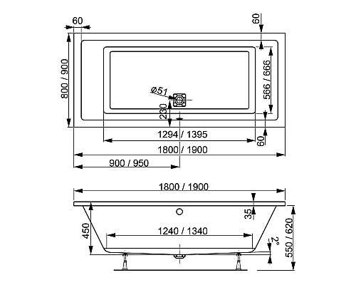 Акриловая ванна VAGNERPLAST CAVALLO 190 VPBA190CAV2X-04