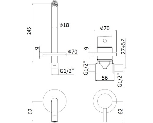 Смеситель Paffoni Light LIG007NO70 с внутренней частью, для раковины, черный