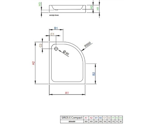 Акриловый поддон для душа Radaway Siros E Compact 90x80 L Белый