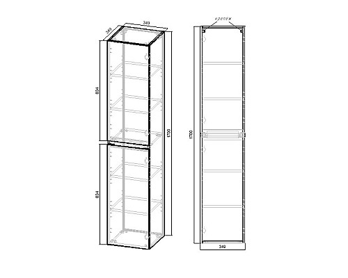 Шкаф пенал Vincea Norma 35 VSC-2NF170GW подвесной G.White