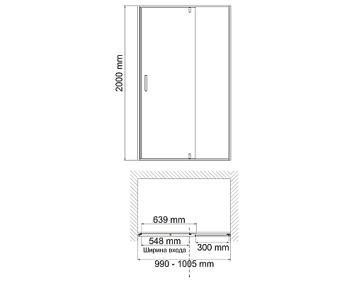 Душевая дверь WasserKRAFT Elbe 100 74P12 профиль Черный матовый стекло прозрачное