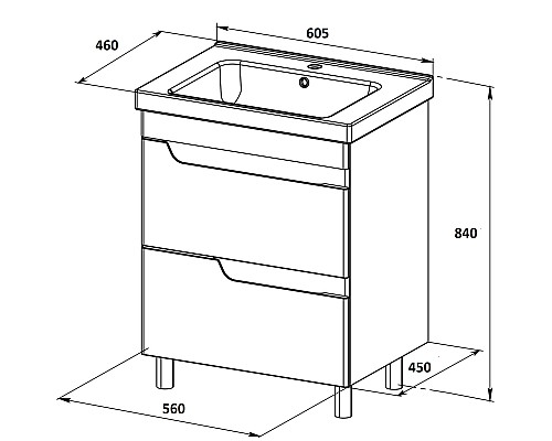Тумба с раковиной Orange Topline-Milano 60 TM60-02+RA Белый глянец