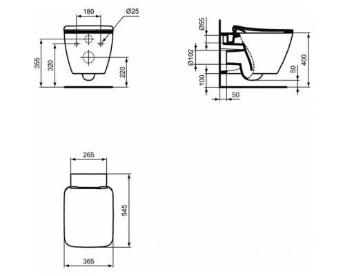 Комплект унитаза с инсталляцией Ideal Standard Strada II P387001 с сиденьем Микролифт и клавишей смыва