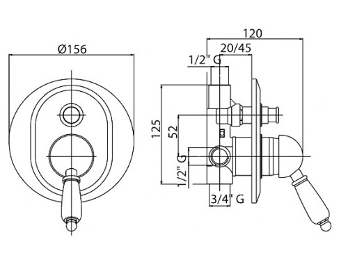 Смеситель для душа Cezares VINTAGE-VDIM-03/24-Sw