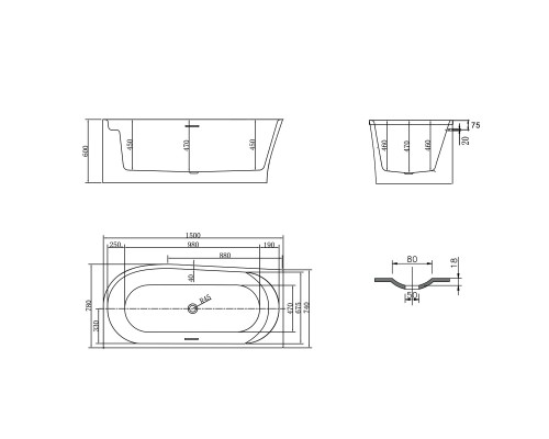 Ванна акриловая Vincea 150x78x60 Белый, арт