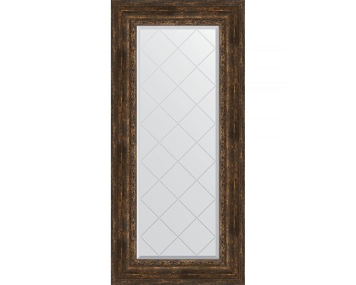 Зеркало Evoform Exclusive-G 132х62 BY 4086 с гравировкой в багетной раме - Состаренное дерево с орнаментом 120 мм