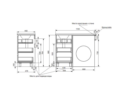 Тумба с раковиной Эстет Dallas Luxe 110 R ФР-00002019 Белая