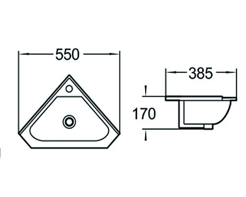 Раковина керамическая угловая подвесная SantiLine SL-2020