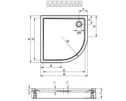 Акриловый душевой поддон Riho Davos 289 120x120 белый R55 + панель DA9700500000000