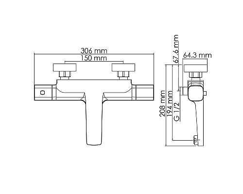 Смеситель для ванны WasserKRAFT Naab 8611 Thermo с термостатом Хром
