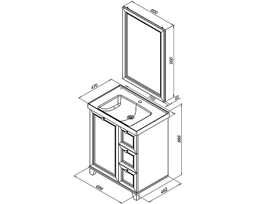 Тумба под раковину Aquanet Амели 70 261988 Белая матовая