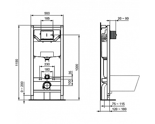 Комплект унитаза с инсталляцией Ideal Standard Connect Air PR212101 с сиденьем Микролифт и клавишей смыва