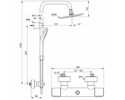 Душевая система Ideal Standard Ideal Rain Soft Evo A6983AA с термостатом Хром