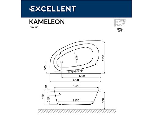 Ванна Excellent Kameleon 170x110 лев. Ванна Excellent Kameleon 170x110 лев.