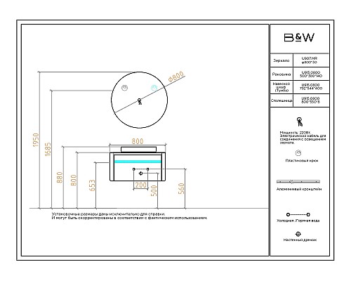 Комплект мебели для ванной Black&White Universe U915.800 80 915800 подвесной Glossy light grey