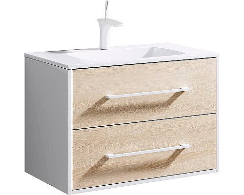 Тумба под раковину Aqwella 5 Stars Маями 75 MAI0175 подвесная Белая Дуб сонома