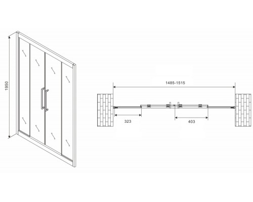 Душевая дверь Abber Schwarzer Diamant 150 AG33150BH профиль Черный стекло прозрачное