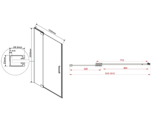 Душевая дверь Vincea Extra 100 VDP-1E9010CLB профиль Черный стекло прозрачное