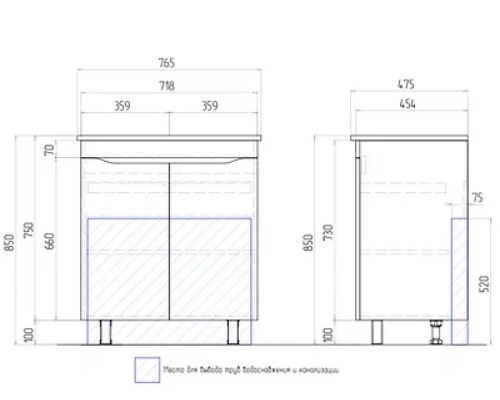 Тумба под раковину Vigo Grani 75 tn.GRI.OSK.75.2D Белая