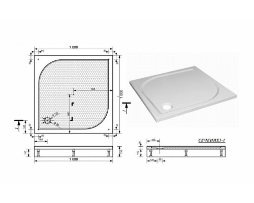 Душевой поддон из искусственного камня Эстет Гамма 100х100 ФР-00000957 Белый